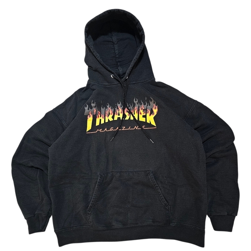 Y2k Thrasher Flame Logo Black Pullover Hoodie
